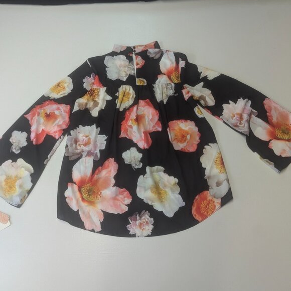 NWT Gianni Bini Choker Neck Black Floral Tunic Size Small - Picture 14 of 14